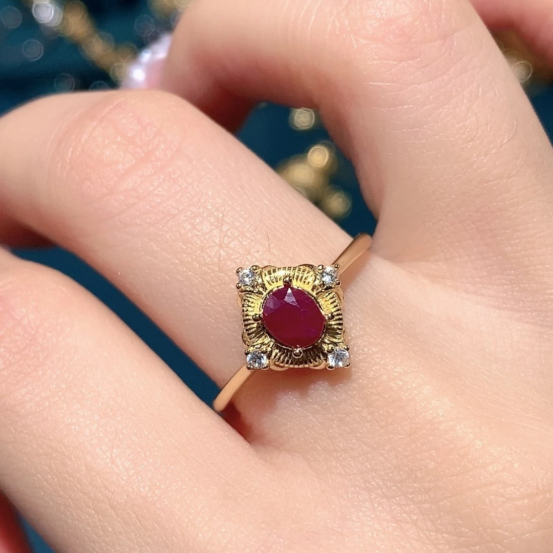 银S925镶嵌戒指红宝石天然福利款