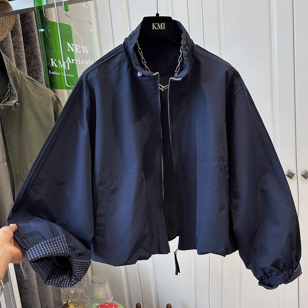 高级感韩系穿搭独特巨好看的宽松休闲立领短款外套女秋季夹克上衣