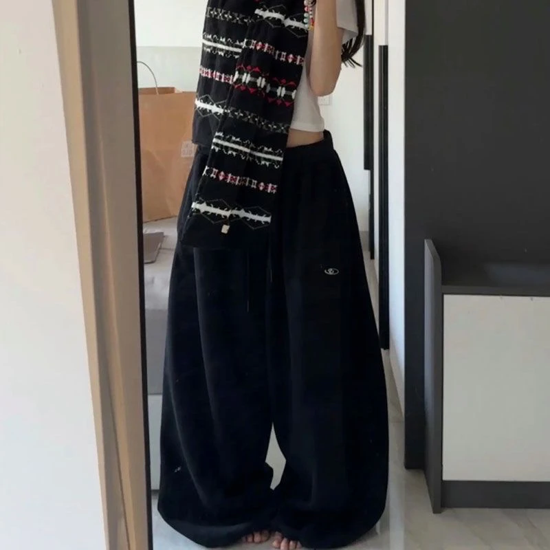 美式宽松休闲卫裤爵士舞裤松紧腰抽绳设计拖地运动裤hiphop大版型