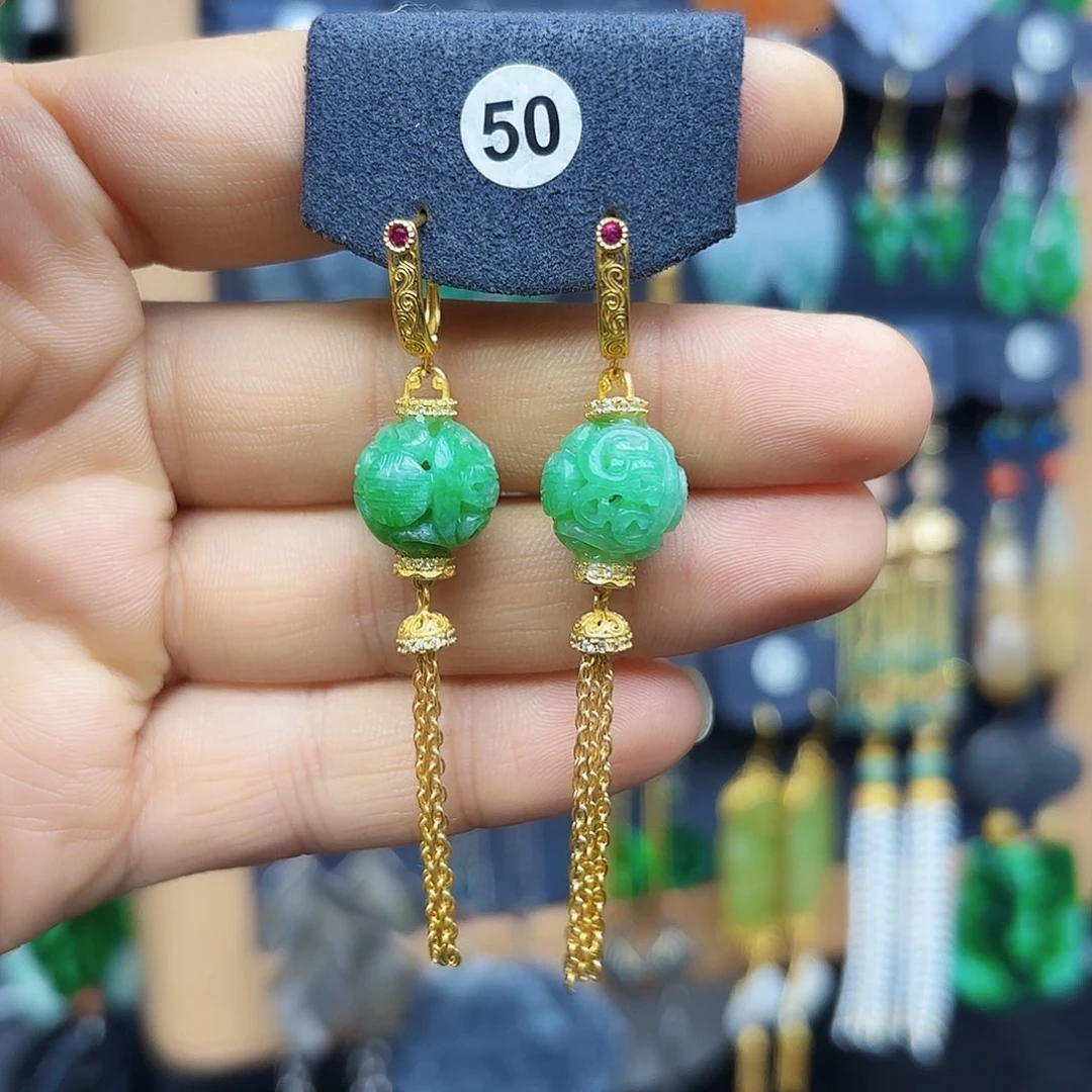 雪***声翡翠银S925镶嵌耳饰