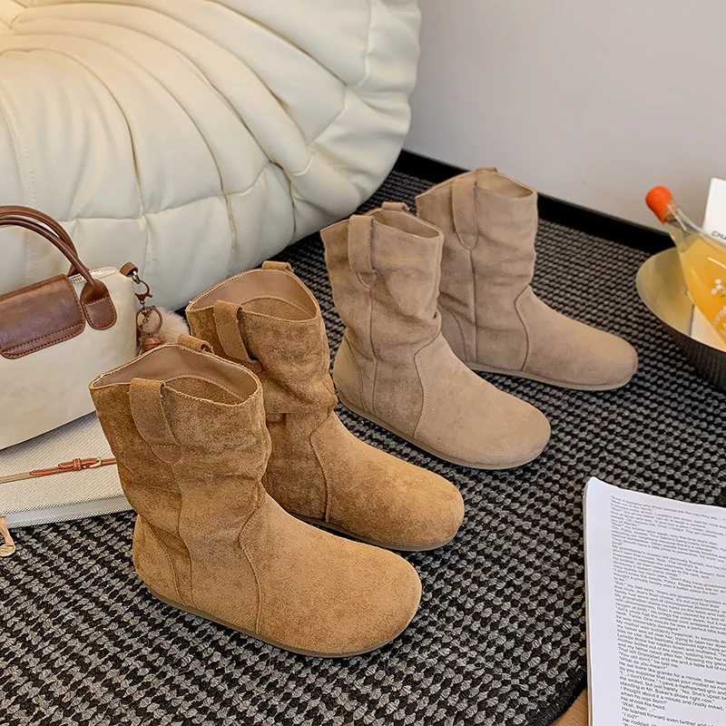 2025新款秋冬季女靴短靴时尚瘦瘦靴韩版平跟复古单靴百搭马丁靴女
