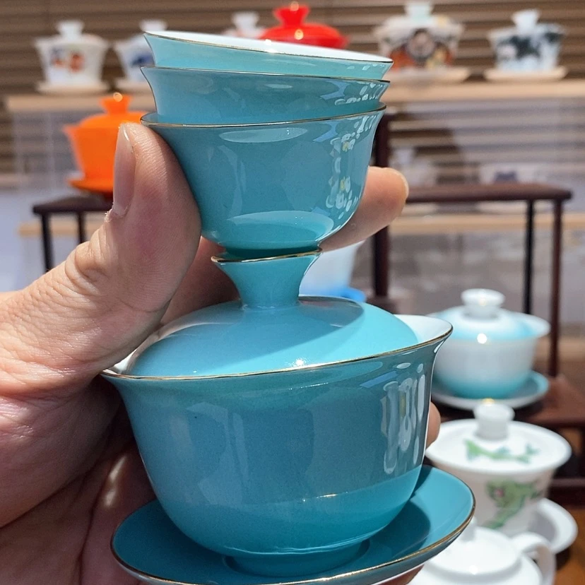 【闪购商品】也*提夫尼蓝盖碗安排3个杯子福利价