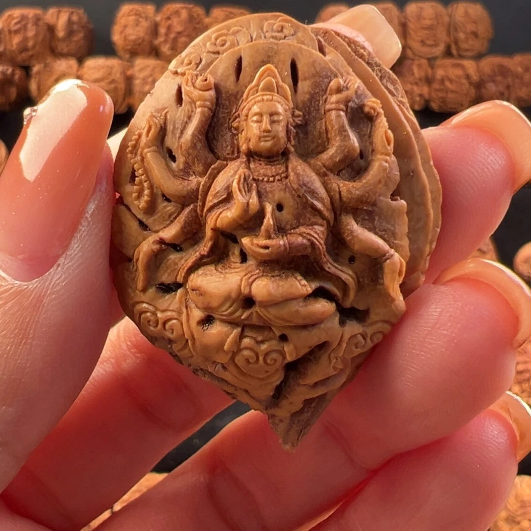 吊坠桃核桃核雕刻千手观音单籽