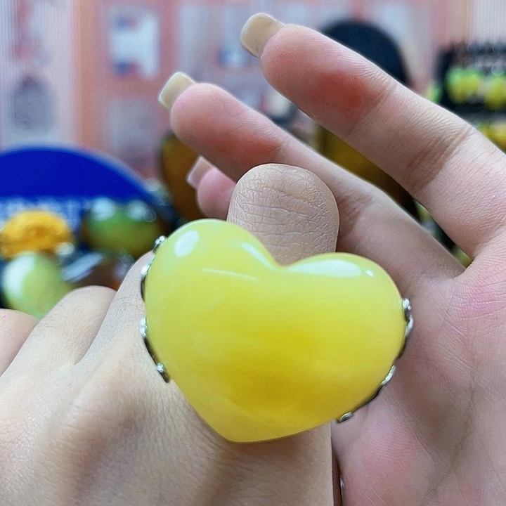 琥珀银S925镶嵌颈饰戒指