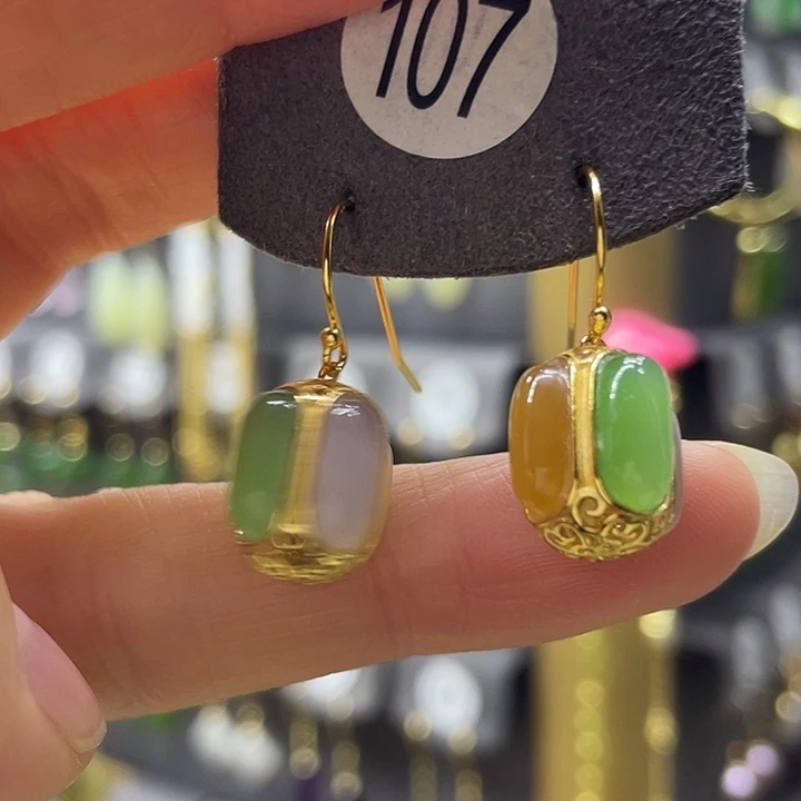 和田玉银S925镶嵌耳饰