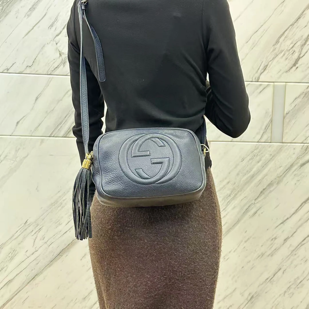 95新 GUCCI/古驰  黑色流苏相机包/云海优选/61031