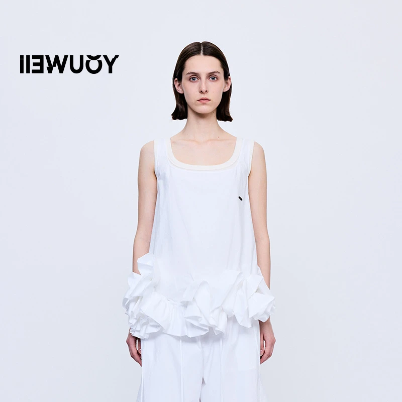 有尾YOUWEI2025秋季上新立体花朵碱缩棉背心宽松白色无袖Y3325313