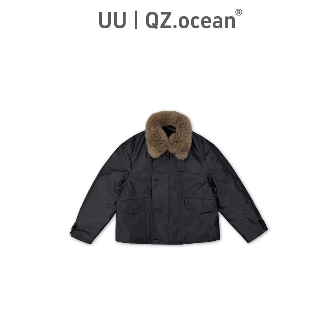 【邱杨定制】QY6707 冬季翻领毛领鹅绒皮衣