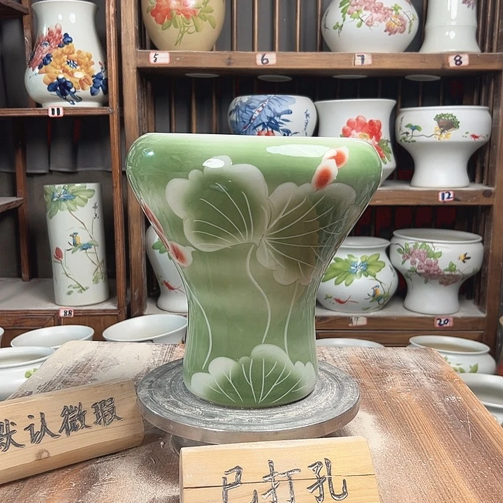 摆件火窝雕刻荷花款新款陶瓷