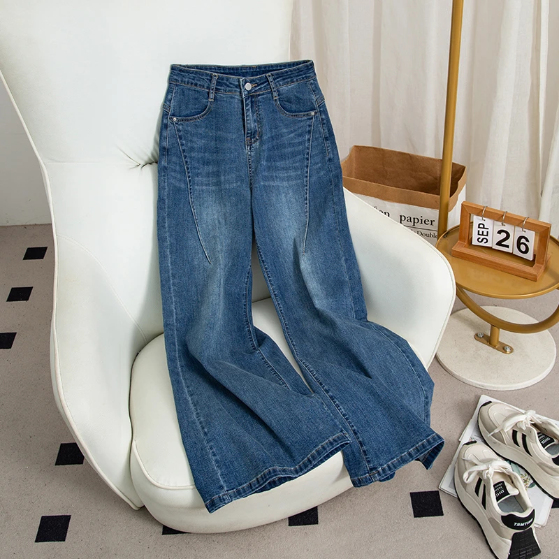 高腰宽松微喇裤2025早秋新款直筒裤女显瘦百搭牛仔裤女裤阔腿裤子