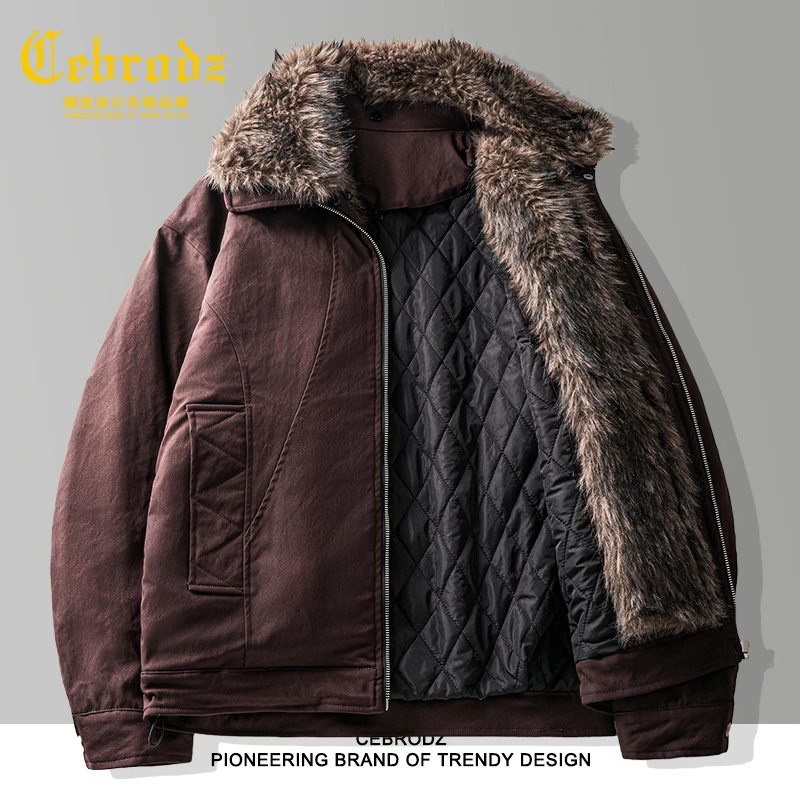 法国Cebrodz男士夹克高端重磅工装棉服2025冬季加厚中年棉袄外套