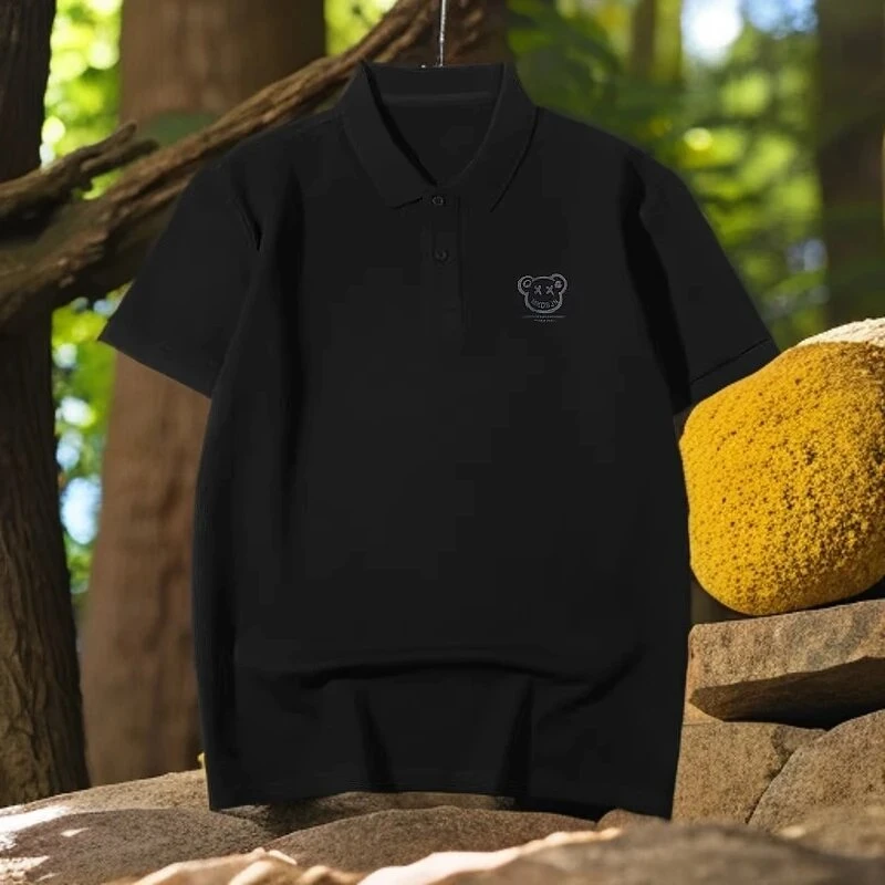 仓石一树潮牌恶魔印花polo衫男士2025夏季翻领黑色短袖T恤半袖
