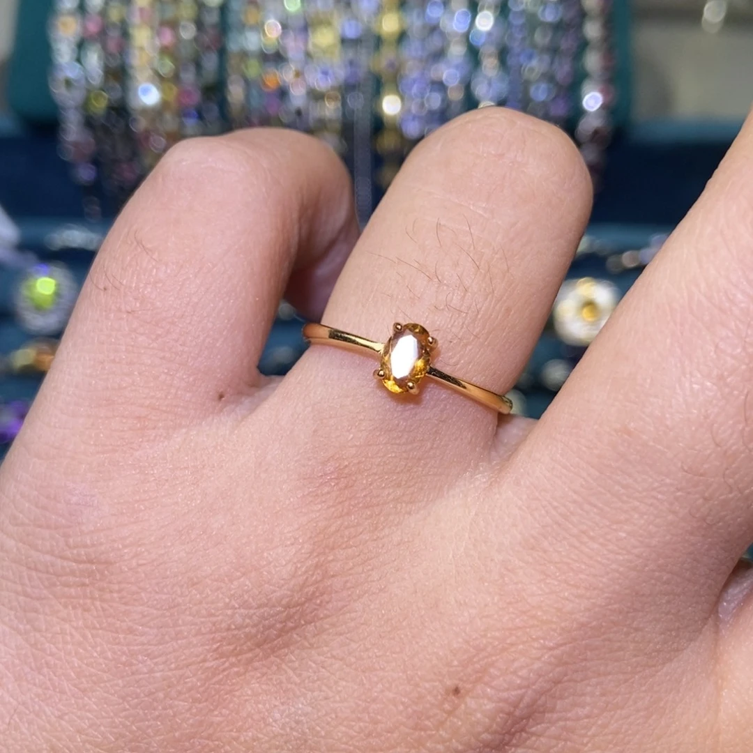 黄晶戒指银S925镶嵌