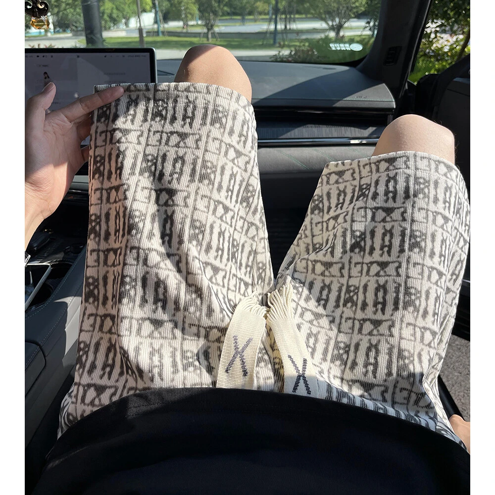 白色扎染短裤男夏季薄款美式休闲五分裤子吸汗透气过膝沙滩运动裤