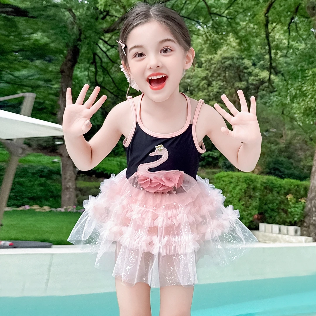 女童连体泳衣夏季2025新款儿童吊带公主裙式泳装洋气宝宝游泳衣薄