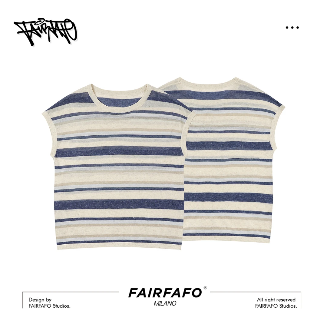 【撞色条纹小飞袖】莱塞尔+亚麻 XS5MB0789舒适休闲百搭显瘦小飞袖