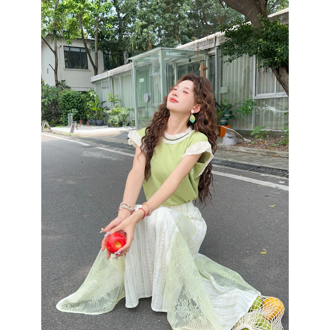 温舒敏【浮光森林】复古港风夏季短袖设计T恤休闲宽松上衣MS1113339