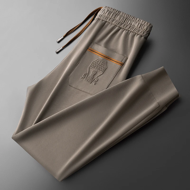 HAMOLENA夏季时尚柔软冰丝顺滑抗皱男士运动直筒卫裤休闲裤百搭