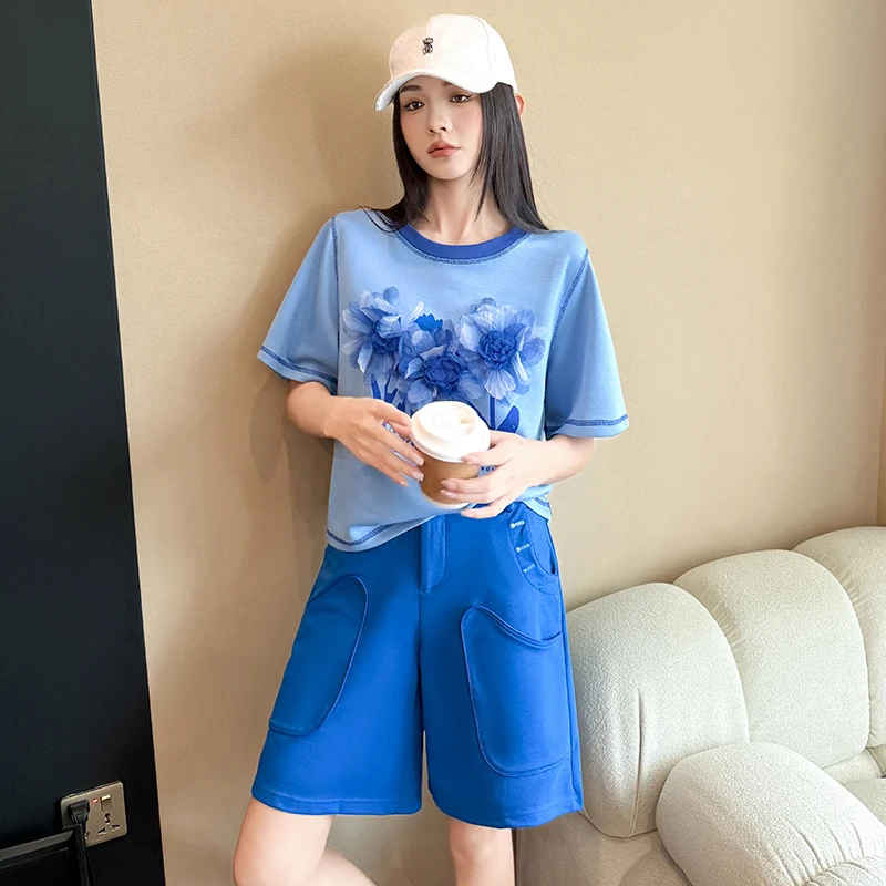 洋气衣服女夏设计感休闲时尚套装减龄短袖高腰短裤炸街气质两件套