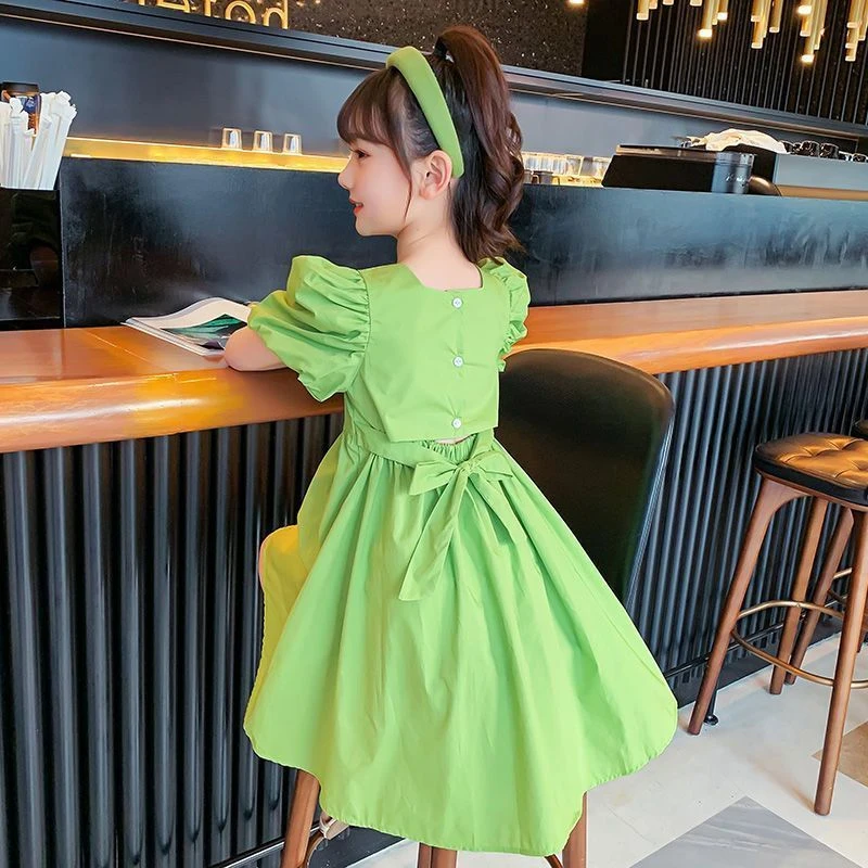 女童连衣裙短袖夏季新款韩版甜美可爱中大童中长款棉布裙公主裙