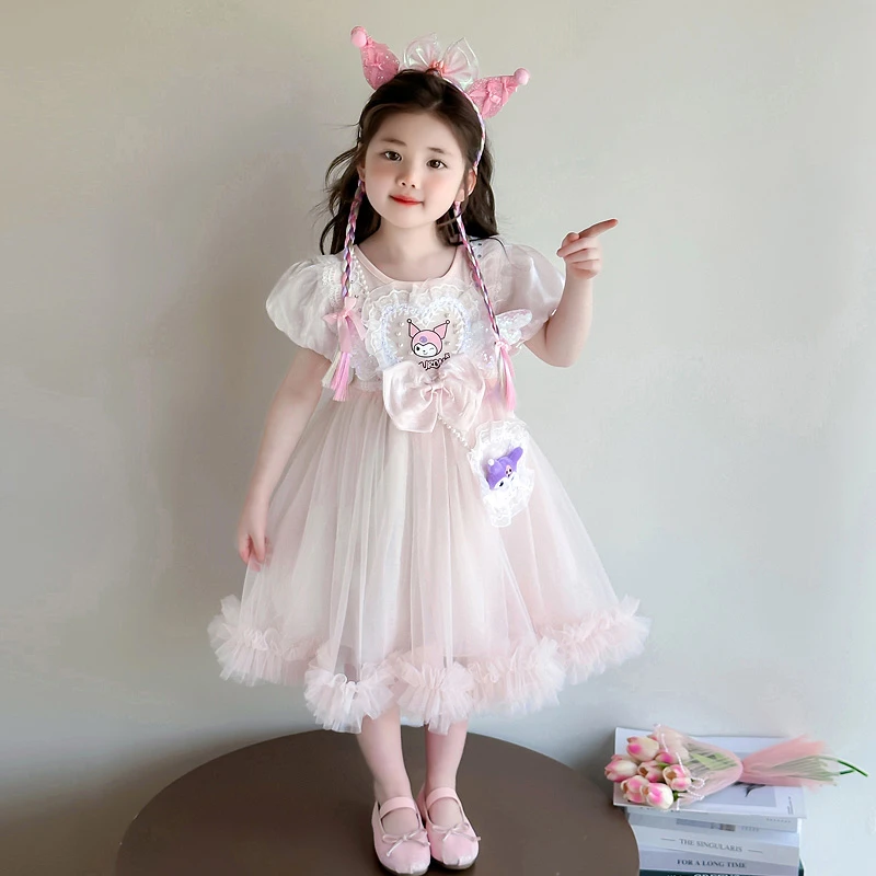 女童韩版翅膀库洛米公主裙夏新款儿童生日礼服裙泡泡袖网纱蓬蓬裙