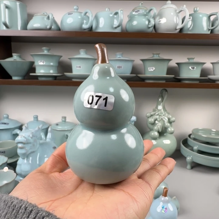 摆件陶汝瓷茶宠葫芦圈足烧仿古釉