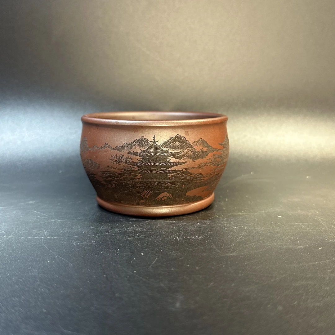 老紫泥主人杯100cc刻绘山水