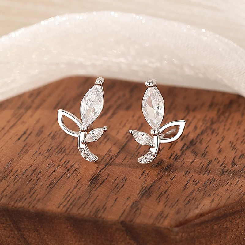 925银耳饰 新款树叶耳钉女潮时尚气质简约高级感小众设计耳饰饰品