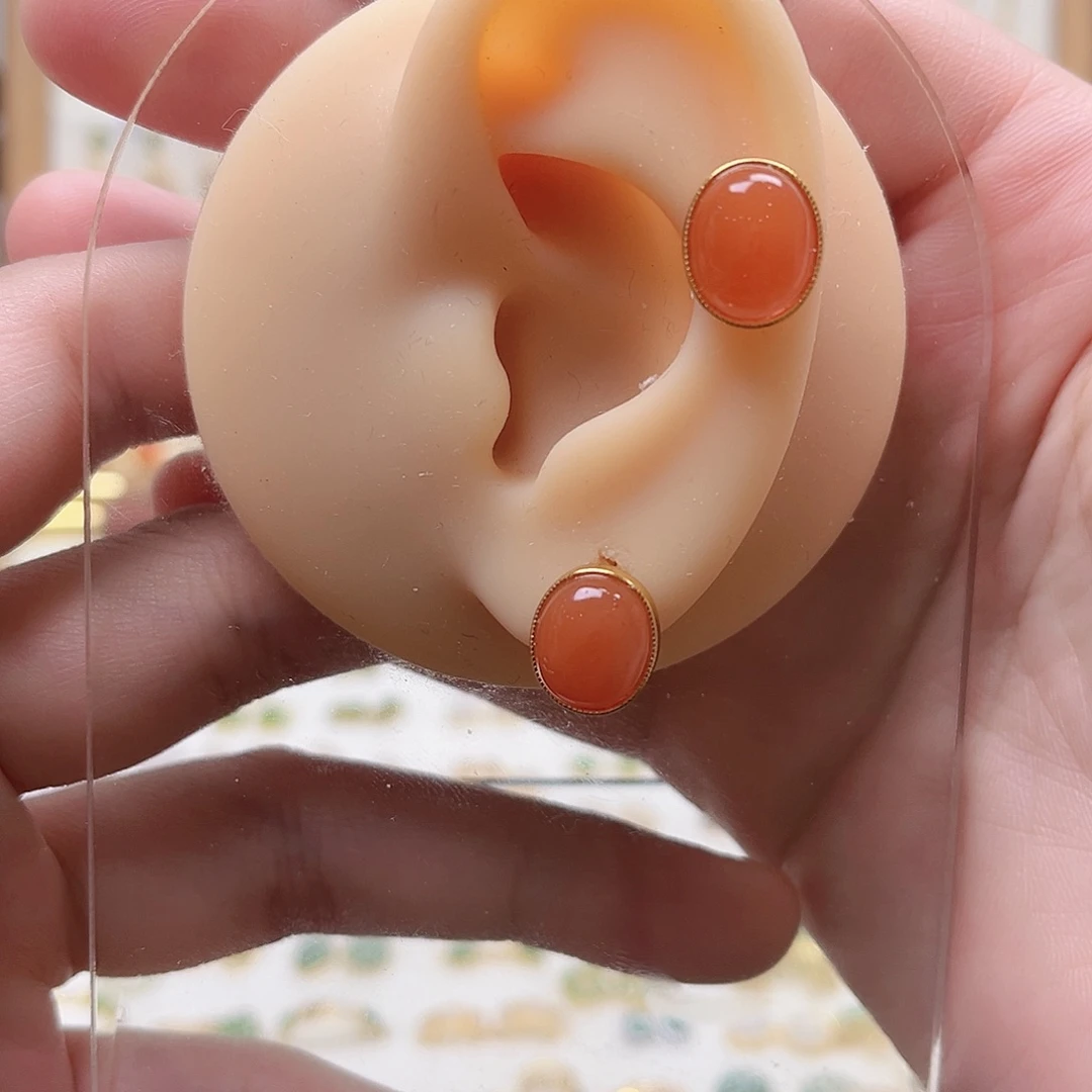 南红玛瑙银S925镶嵌耳饰