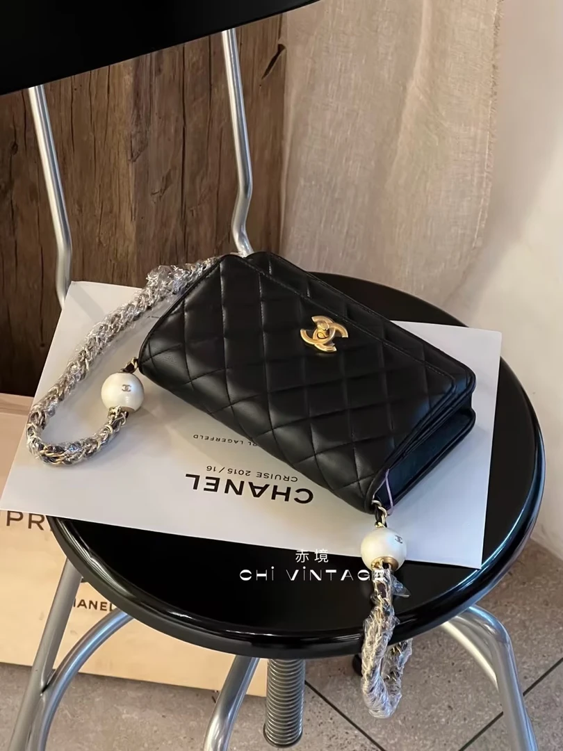95新 Chanel/香奈儿 4157 24s黑金汤圆珍珠woc芯片款