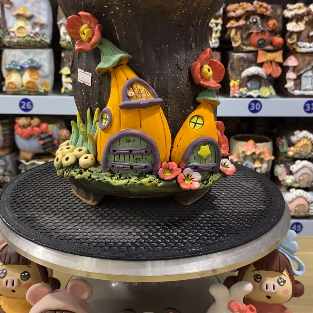 白狐粗陶手捏花盆