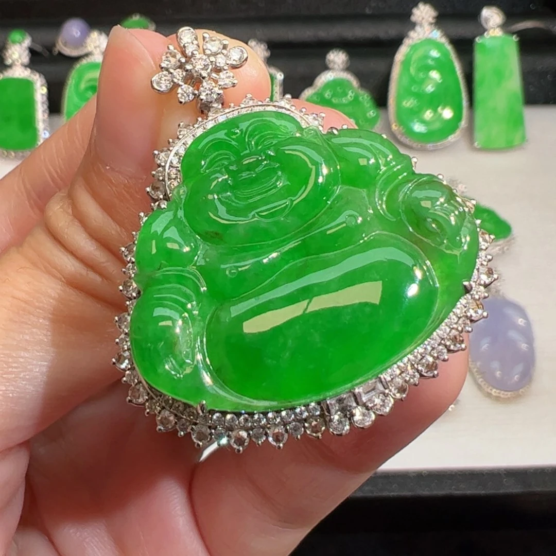 翡翠吊坠(不含链)18K金镶嵌