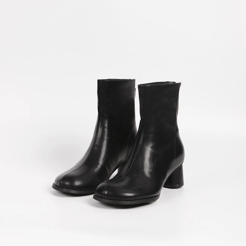 SX6655【品牌撤柜清仓】2025新款秋冬季方头中筒靴女粗跟高跟女靴