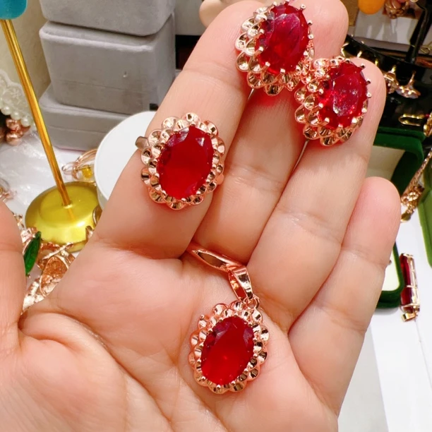 合金玻璃耳饰 红色qiqak气质手工三件套时尚18号货款