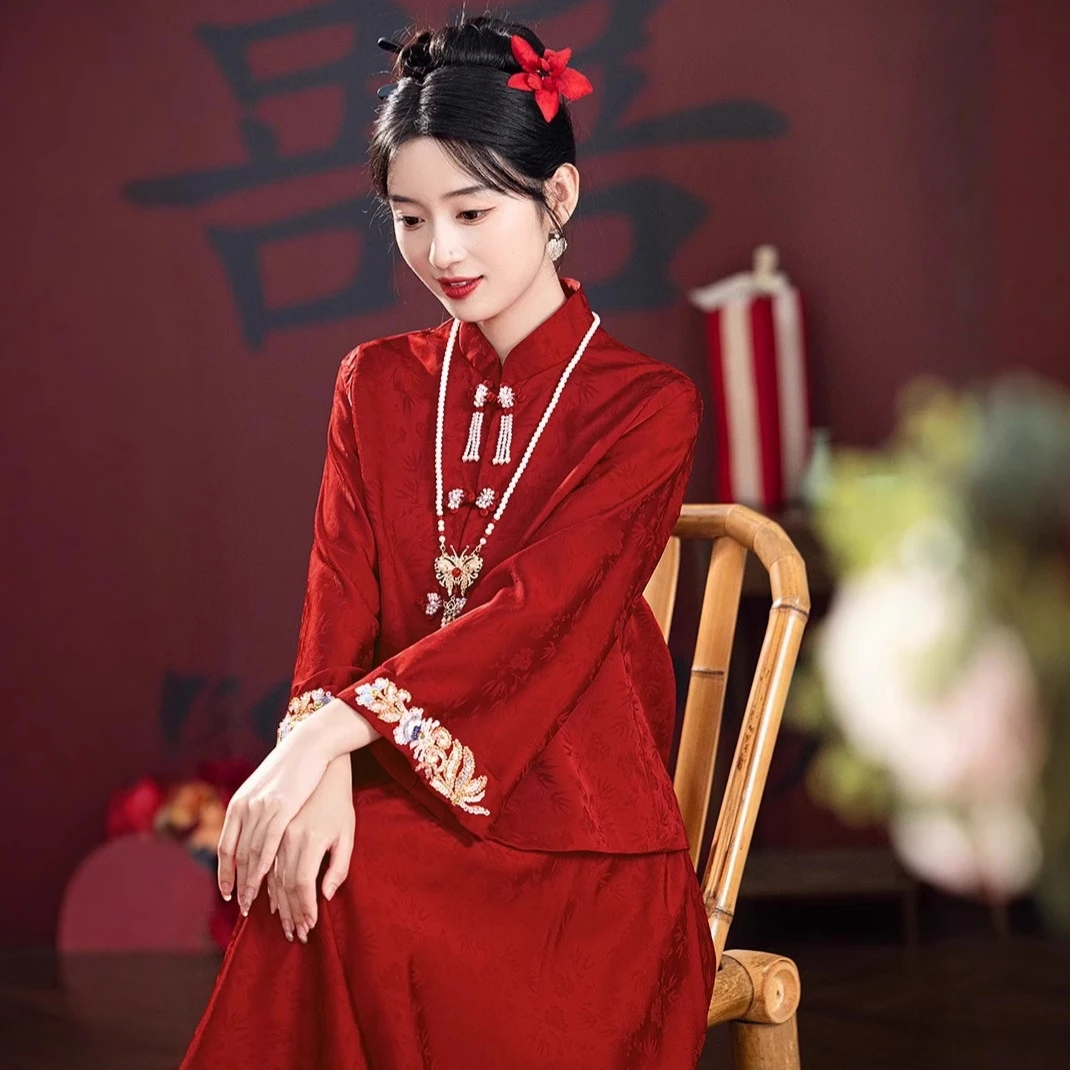 新娘敬酒服日常可穿红色套装新款订婚衣服新中式秀禾服婚服结婚
