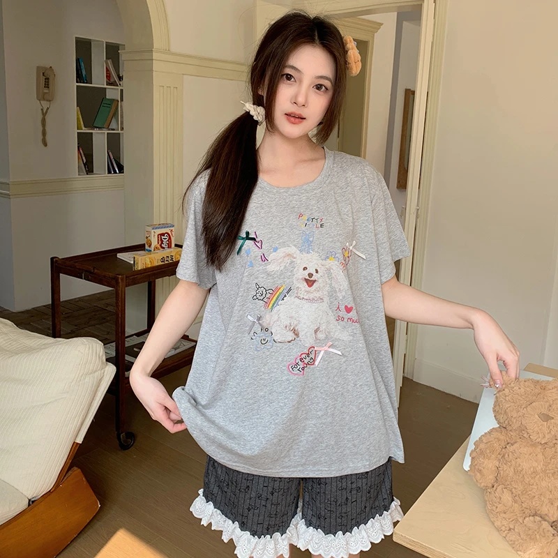 【福利特价】夏季短袖短裤睡衣家居服套装时尚百搭家居服印花甜美