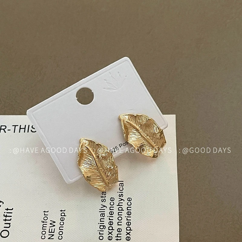 合金耳饰法式金属感树叶耳环小众设计感简约高级轻奢风气质925银