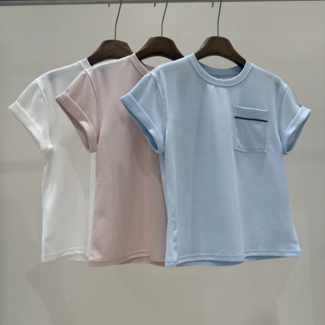 圆领短袖修身型夏装蓝色常规型套装拼接夏款T恤M0129