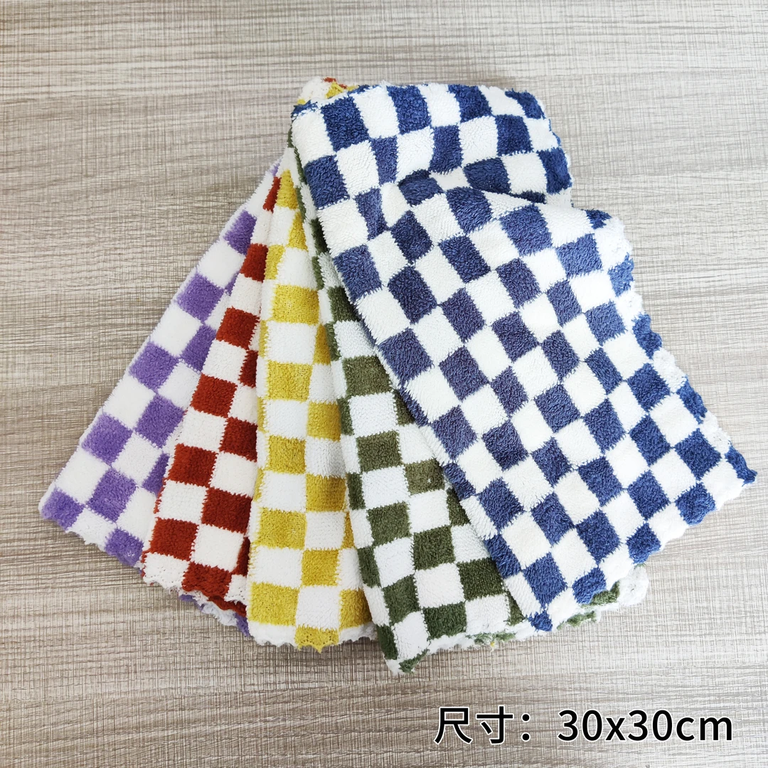 30x30cm棋盘手巾吸水不掉毛家用毛巾擦桌清洁抹布擦手方巾五条装