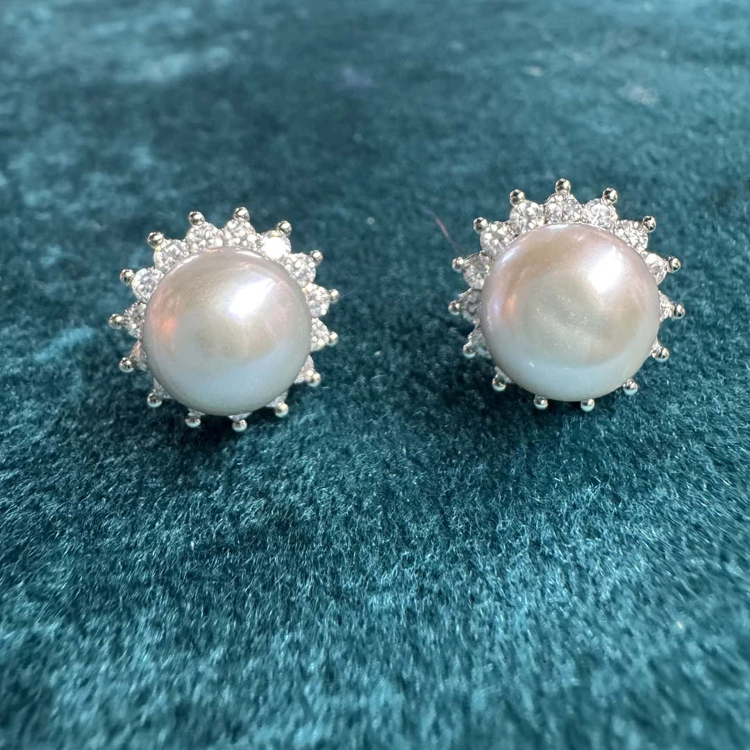 合金珍珠耳饰 简约时尚百搭太阳花灰色珠珠耳饰 A2860