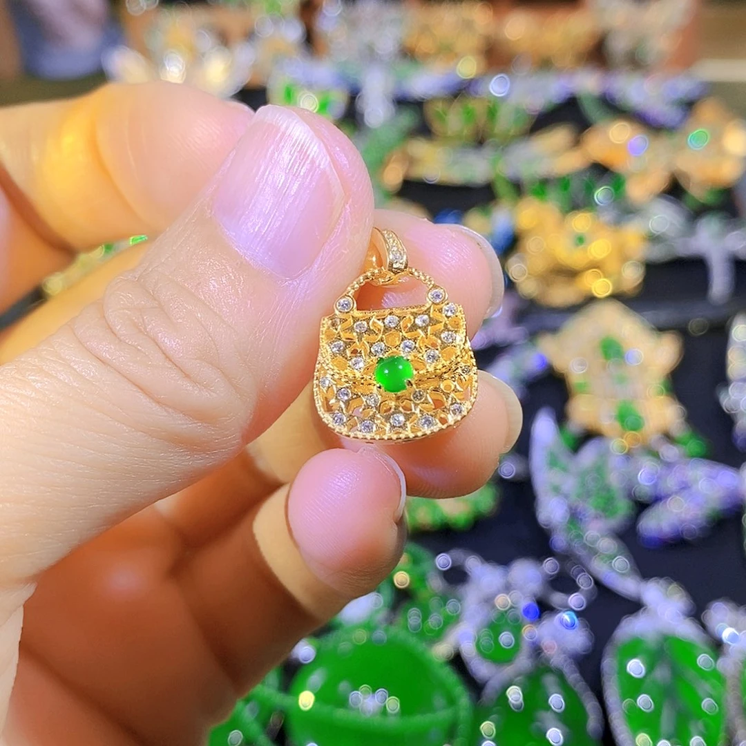 吊坠(不含链)银S925镶嵌翡翠