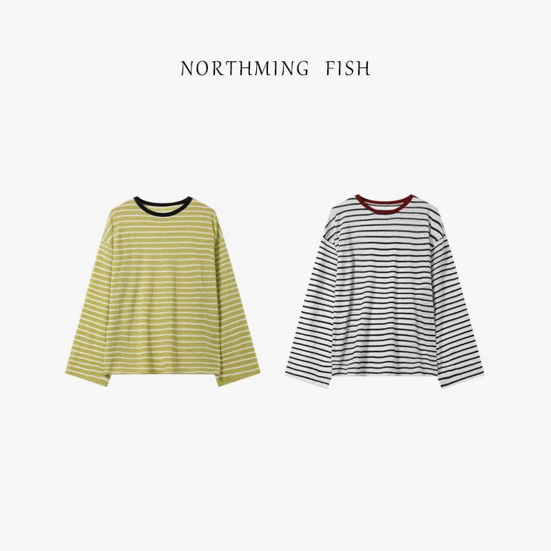 NorthMing fish「松弛惬意」随性慵懒 休闲舒适时髦撞色条纹上衣