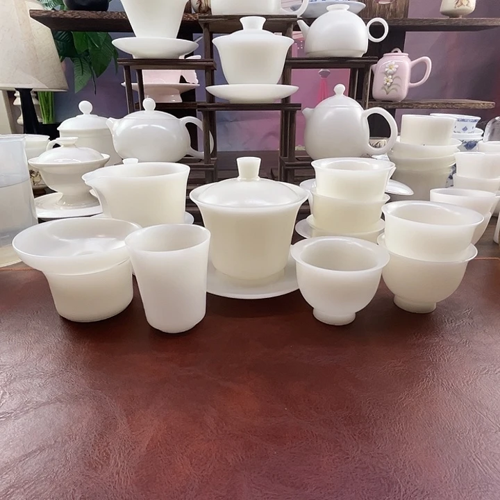 10件套装：隐唐窑/璞玉素烧自生釉150ml马蹄盖碗套组