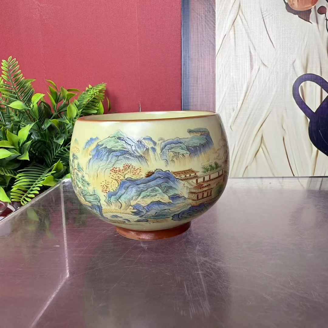 单杯-青山绿水汝窑铜钱杯ZH676陶瓷