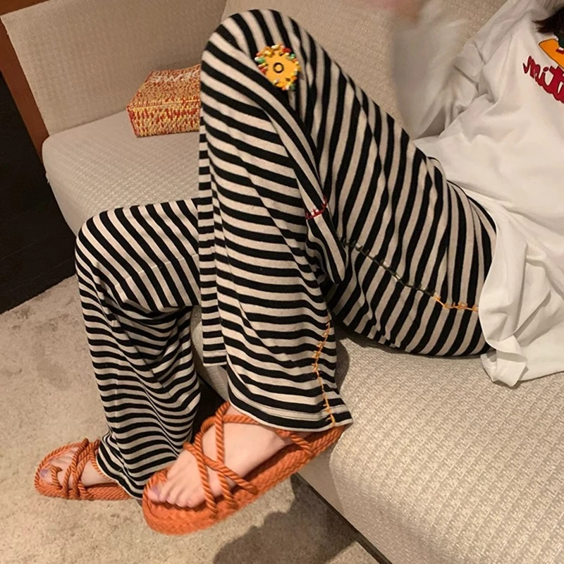 孕妇裤子夏季外穿薄款阔腿裤夏装2025新款不勒肚子休闲条纹长裤女