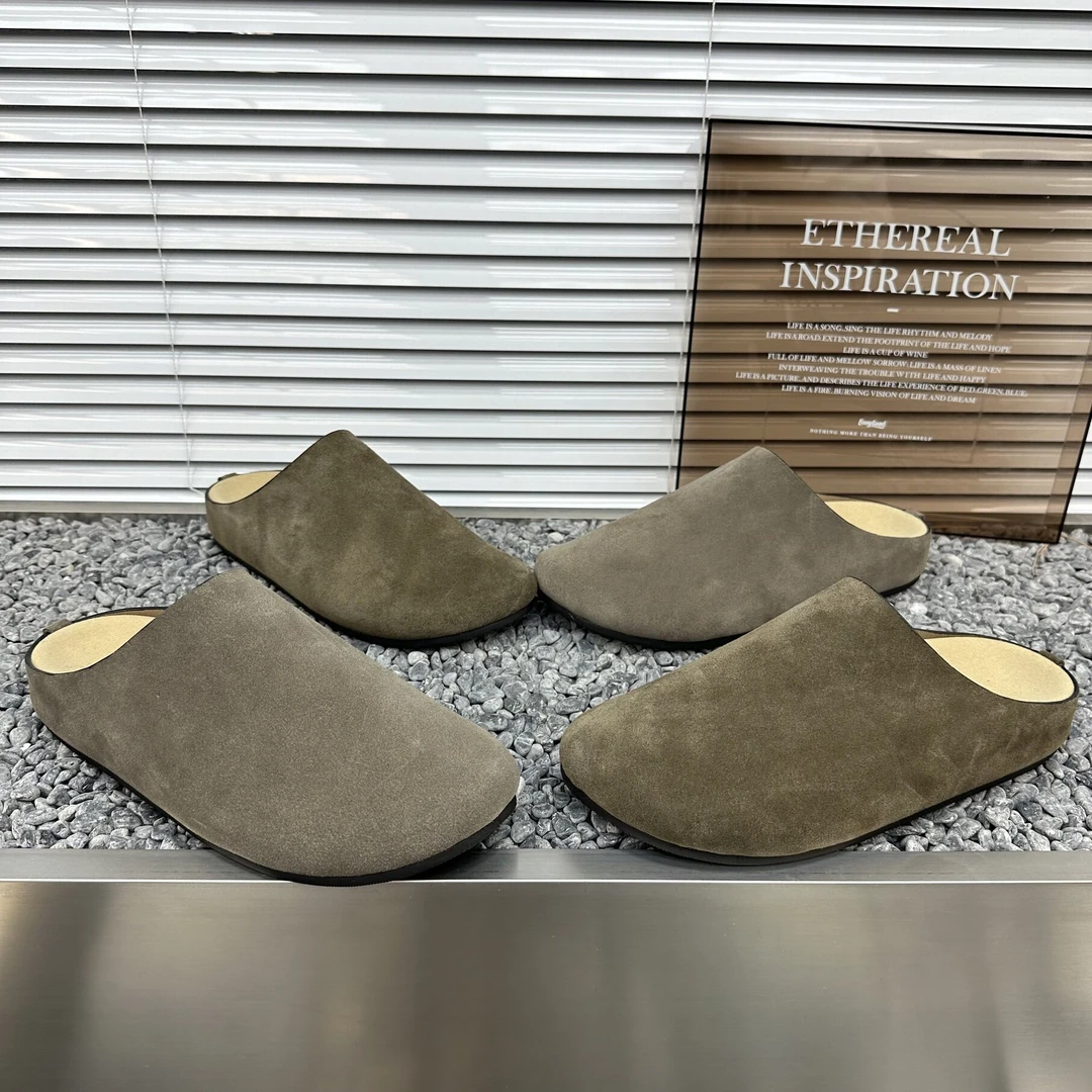 男士夏季牛反绒勃肯穆勒半拖包头拖软底清凉透气时尚百搭舒适拖鞋