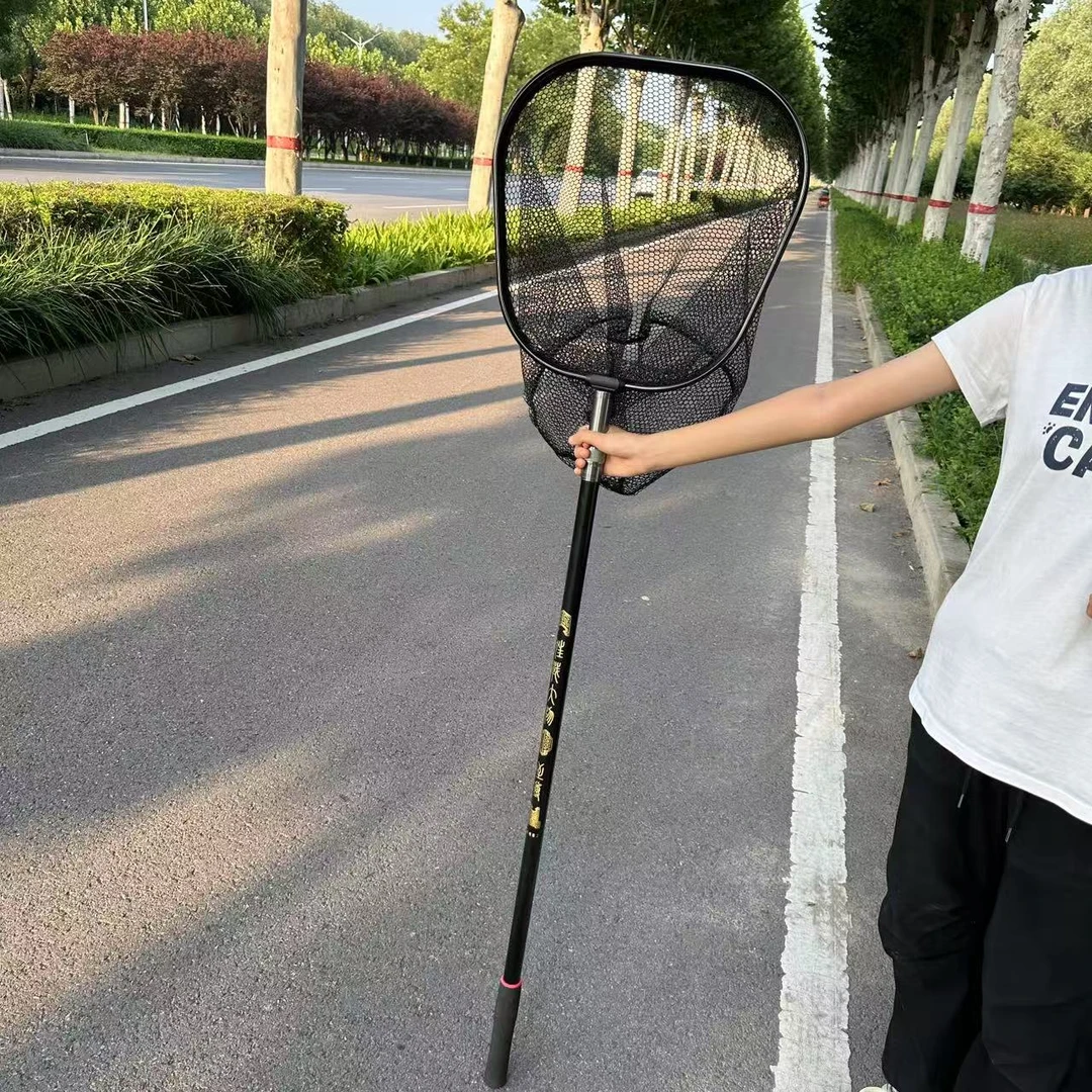 大物抄网青鱼鲟鱼抄网 铝合金可伸缩抄网杆涂胶抄网头挂胶大物抄