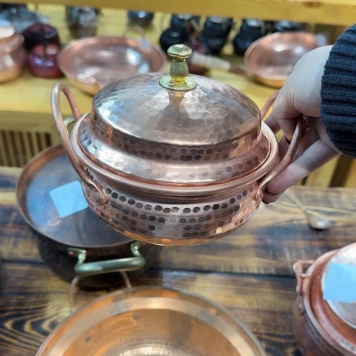 紫铜手工制作摆件双耳18口径