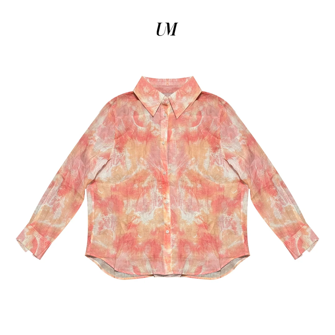 【U.M】绀波叠浪翻领苎麻扎染防晒衬衫