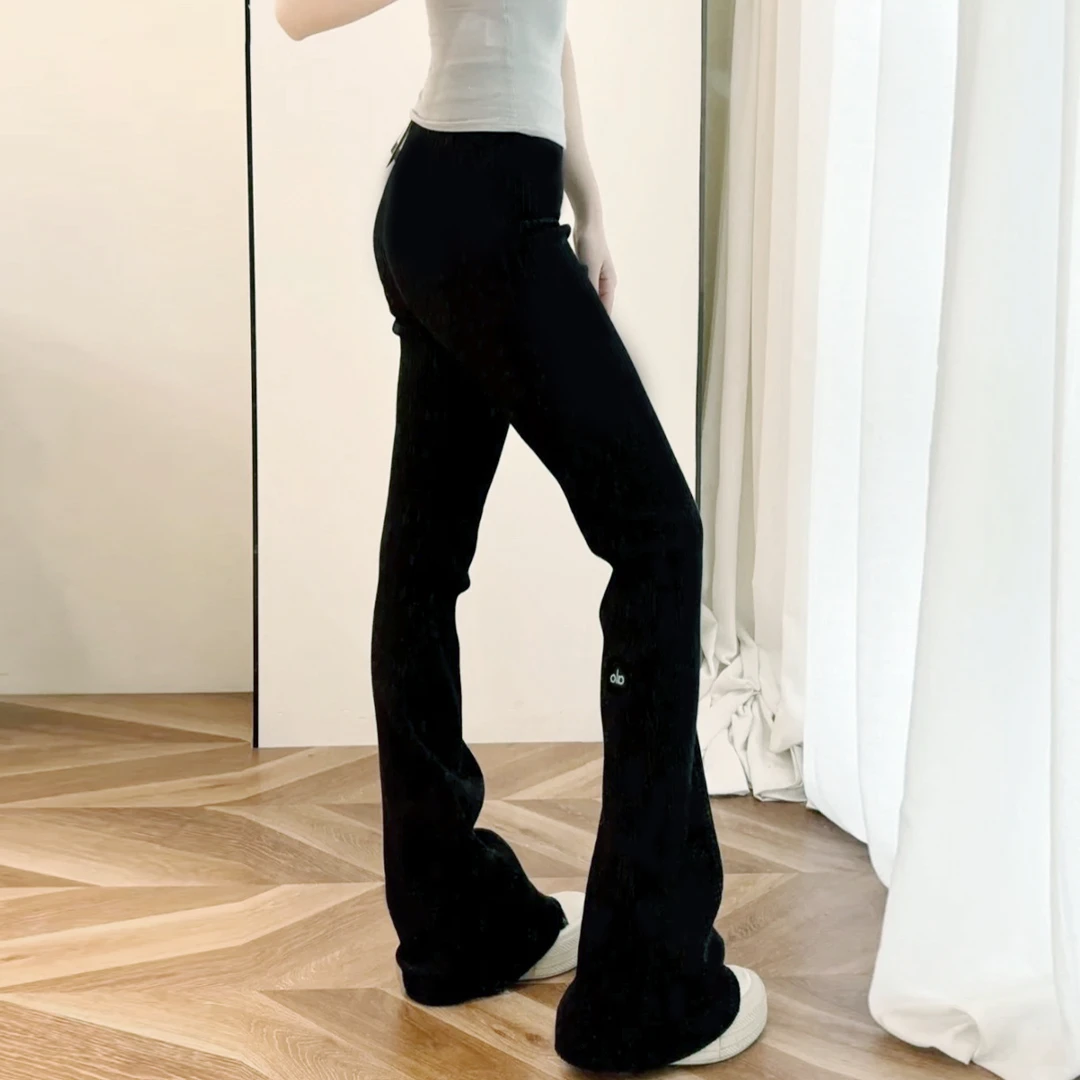 alo喇叭裤女夏高腰提臀显瘦显腿长百搭休闲运动健身紧身长裤黑色